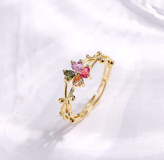 Anillo Ajustable de Flor al Estilo Coreano con Zirconia para Mujeres