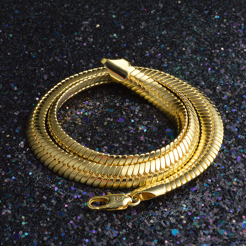 Collar de Cadena Plana Tipo Serpiente de Cobre Chapado en Oro para Hombres
