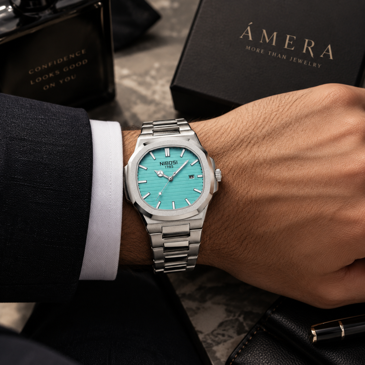 Reloj de Pulsera NIBOSI para Hombres, Analógico de Cuarzo en Acero Inoxidable