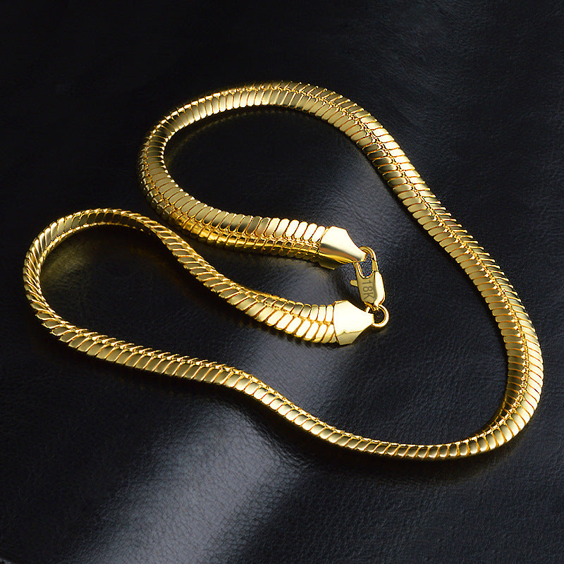 Collar de Cadena Plana Tipo Serpiente de Cobre Chapado en Oro para Hombres
