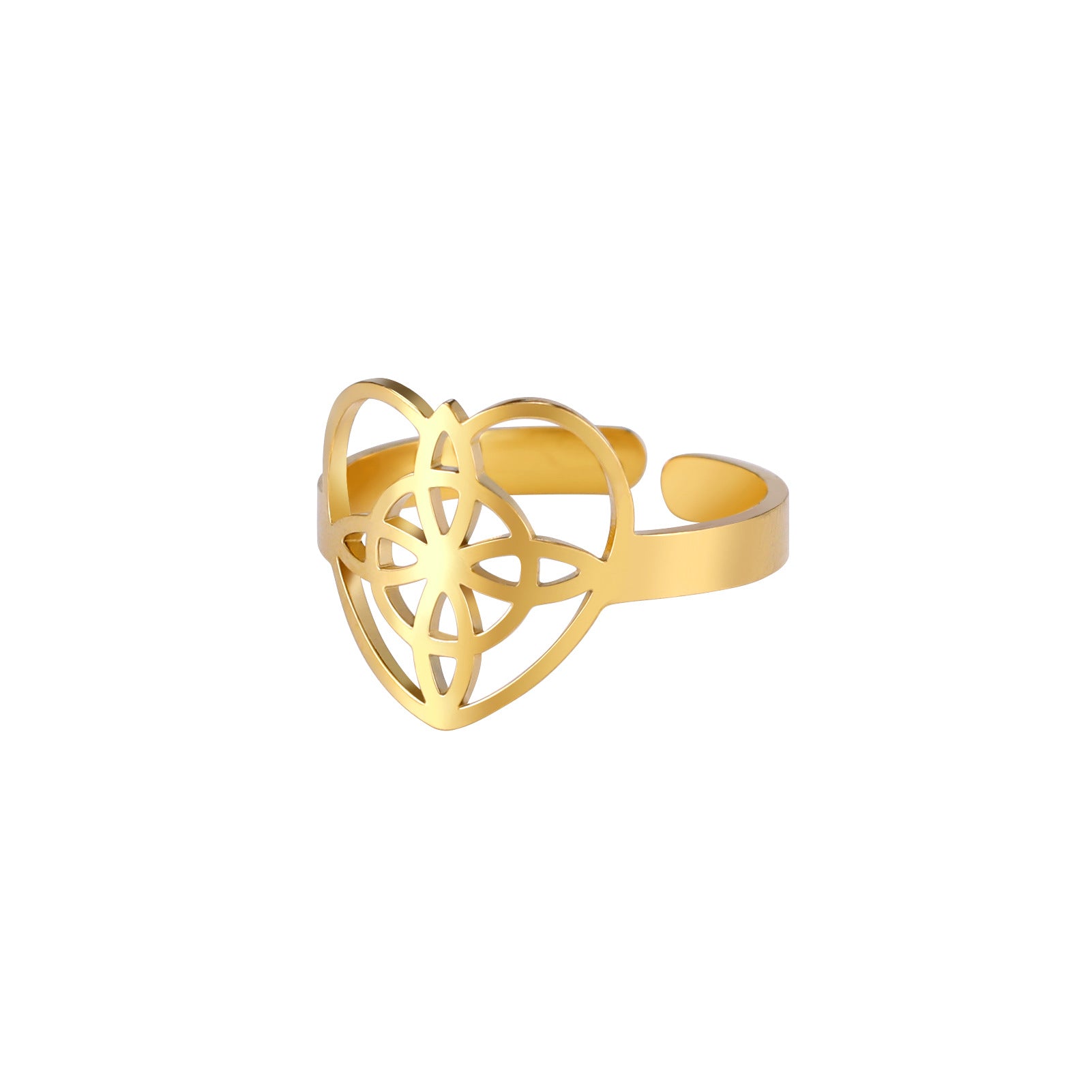 Anillo de Acero Titanio con Corazón Hueco (Europeo/Americano)