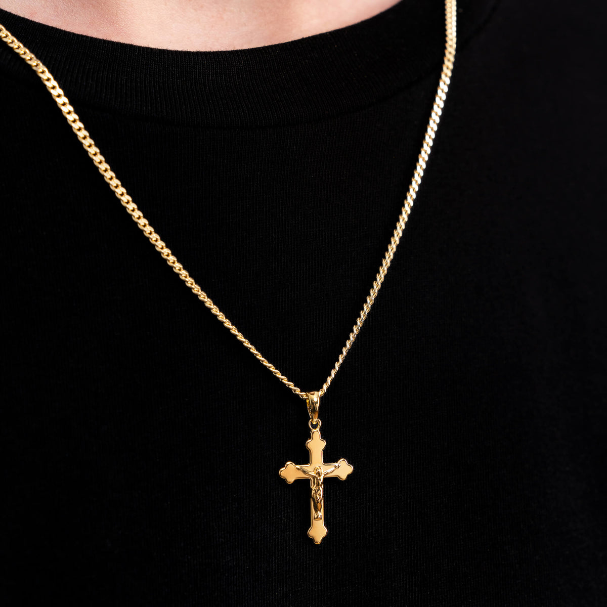 CADENA CUBANA CON CRUZ&nbsp; (chapado) ORO 18K ✝️⛓️