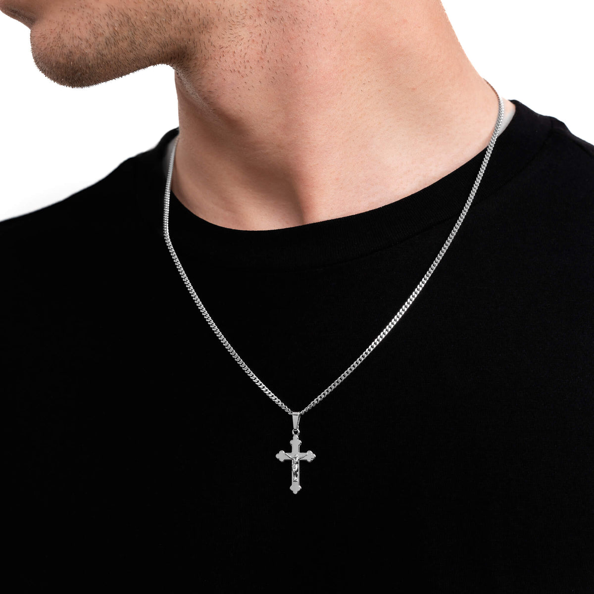 CADENA CUBANA CON CRUZ PLATA 925 ✝️🩶