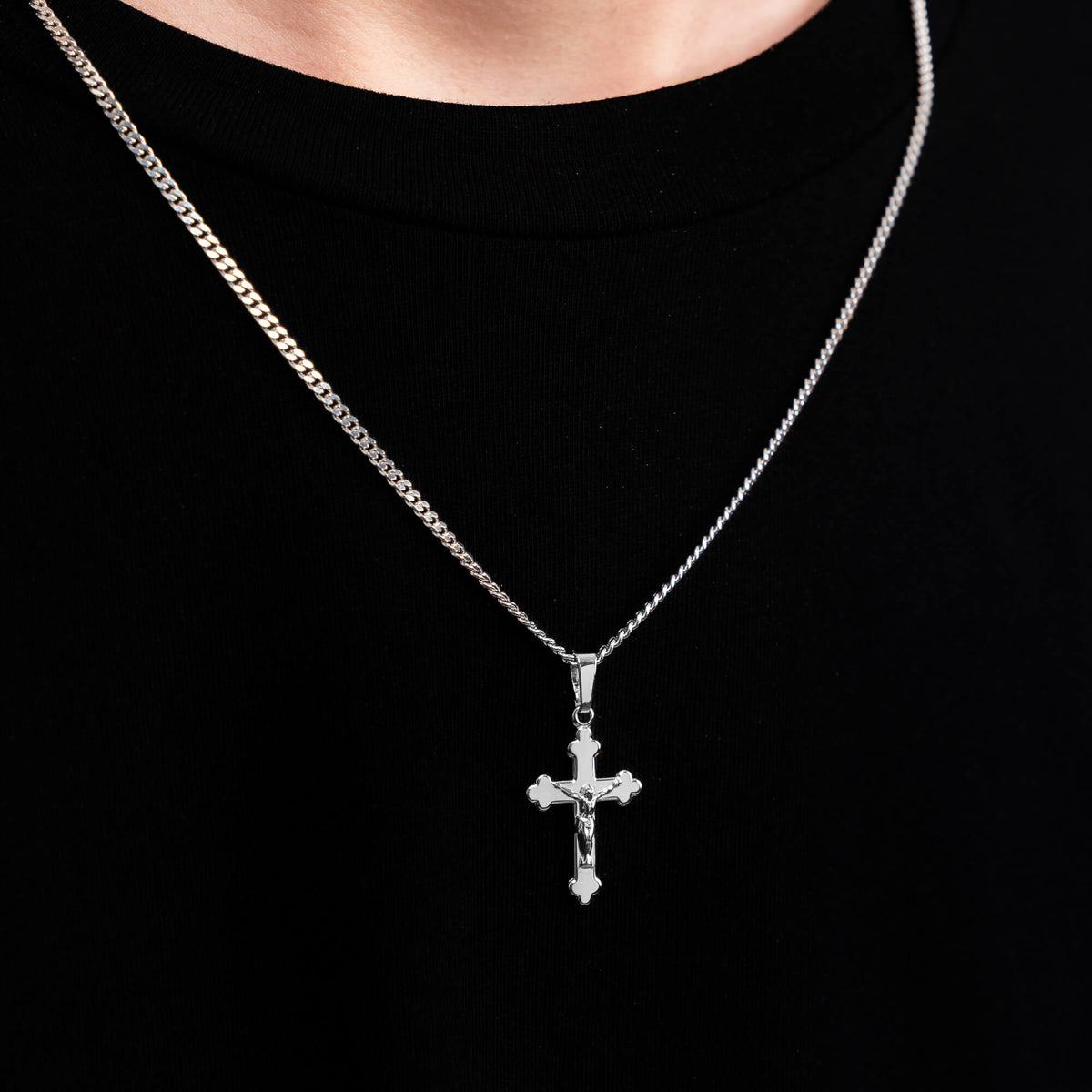 CADENA CUBANA CON CRUZ PLATA 925 ✝️🩶