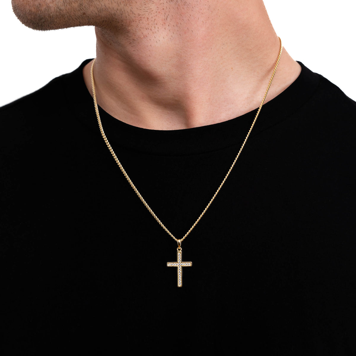CADENA CUBANA CON CRUZ ZIRCONIA 18K ✝️💎