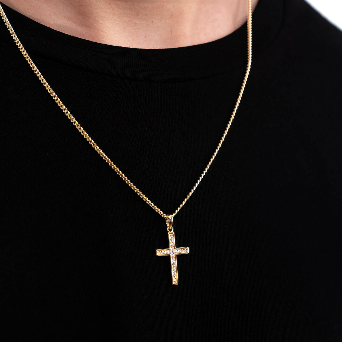 CADENA CUBANA CON CRUZ ZIRCONIA 18K ✝️💎