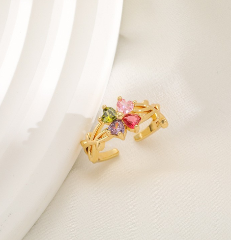Anillo Ajustable de Flor al Estilo Coreano con Zirconia para Mujeres