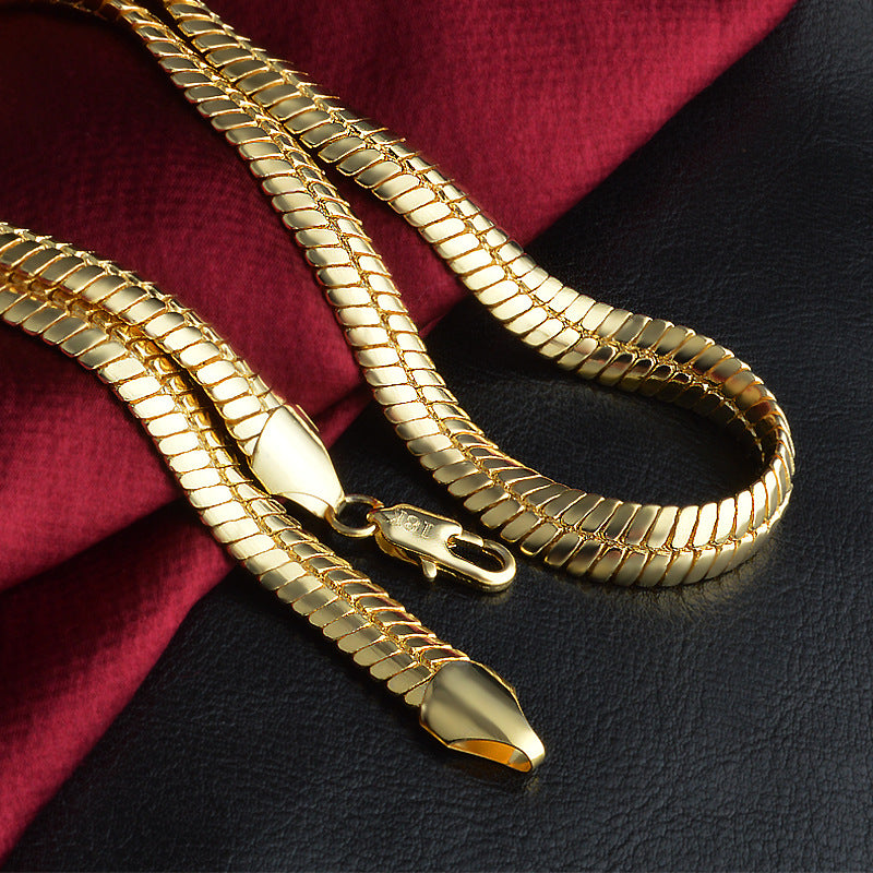 Collar de Cadena Plana Tipo Serpiente de Cobre Chapado en Oro para Hombres