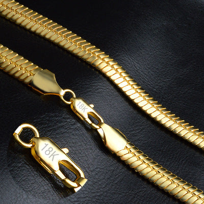 Collar de Cadena Plana Tipo Serpiente de Cobre Chapado en Oro para Hombres