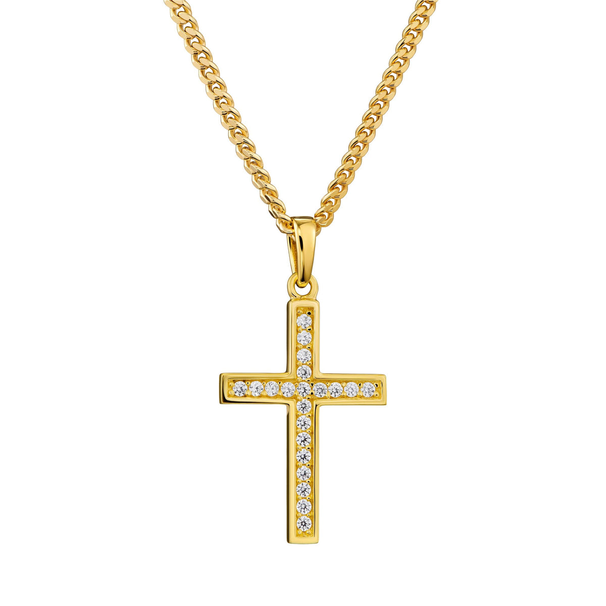 CADENA CUBANA CON CRUZ ZIRCONIA 18K ✝️💎