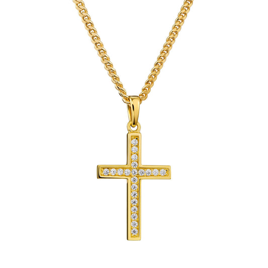 CADENA CUBANA CON CRUZ ZIRCONIA 18K ✝️💎