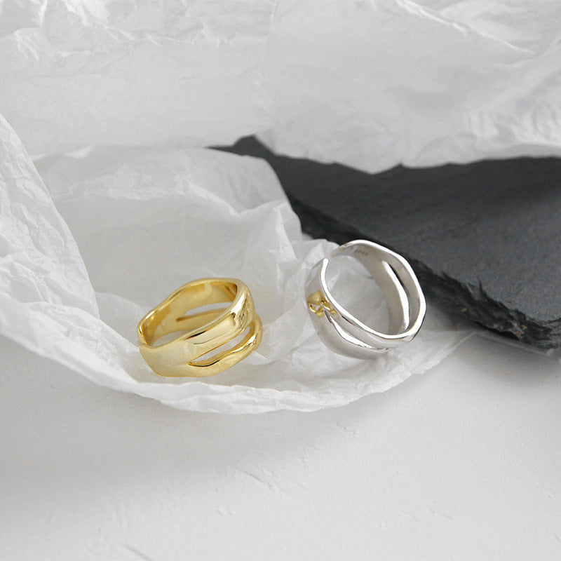 Anillo Doble Capa Irregular de Plata S925