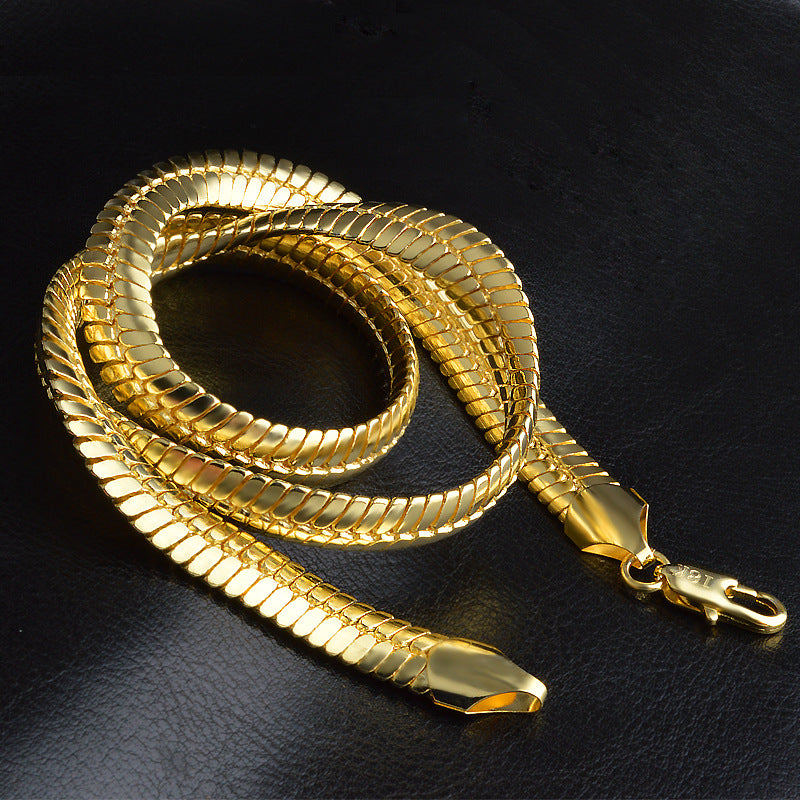 Collar de Cadena Plana Tipo Serpiente de Cobre Chapado en Oro para Hombres