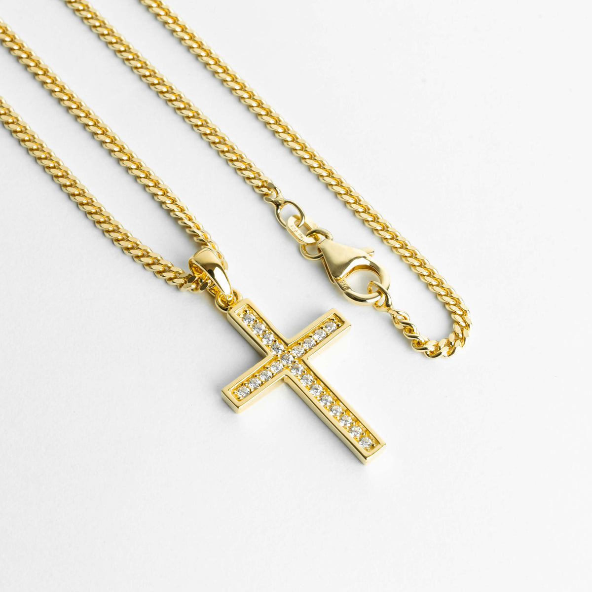 CADENA CUBANA CON CRUZ ZIRCONIA 18K ✝️💎