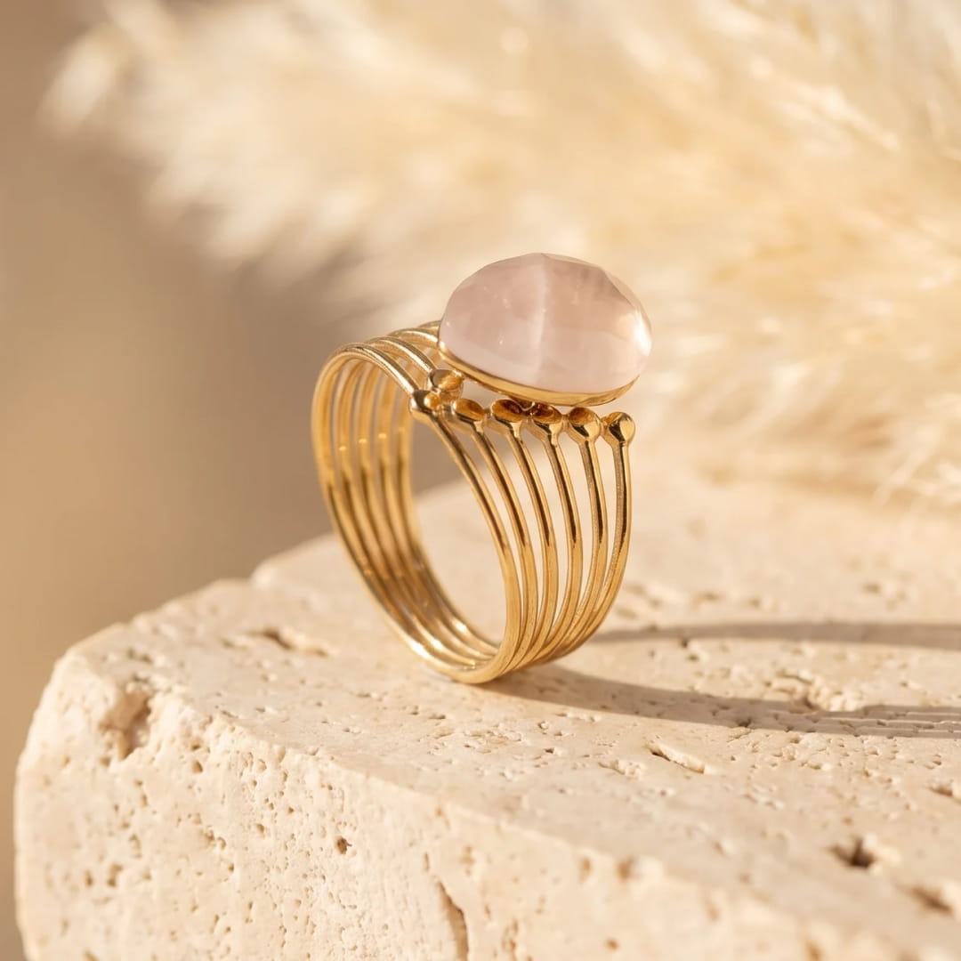 ANILLO GOTA DE CUARZO ROSA 🩷✨