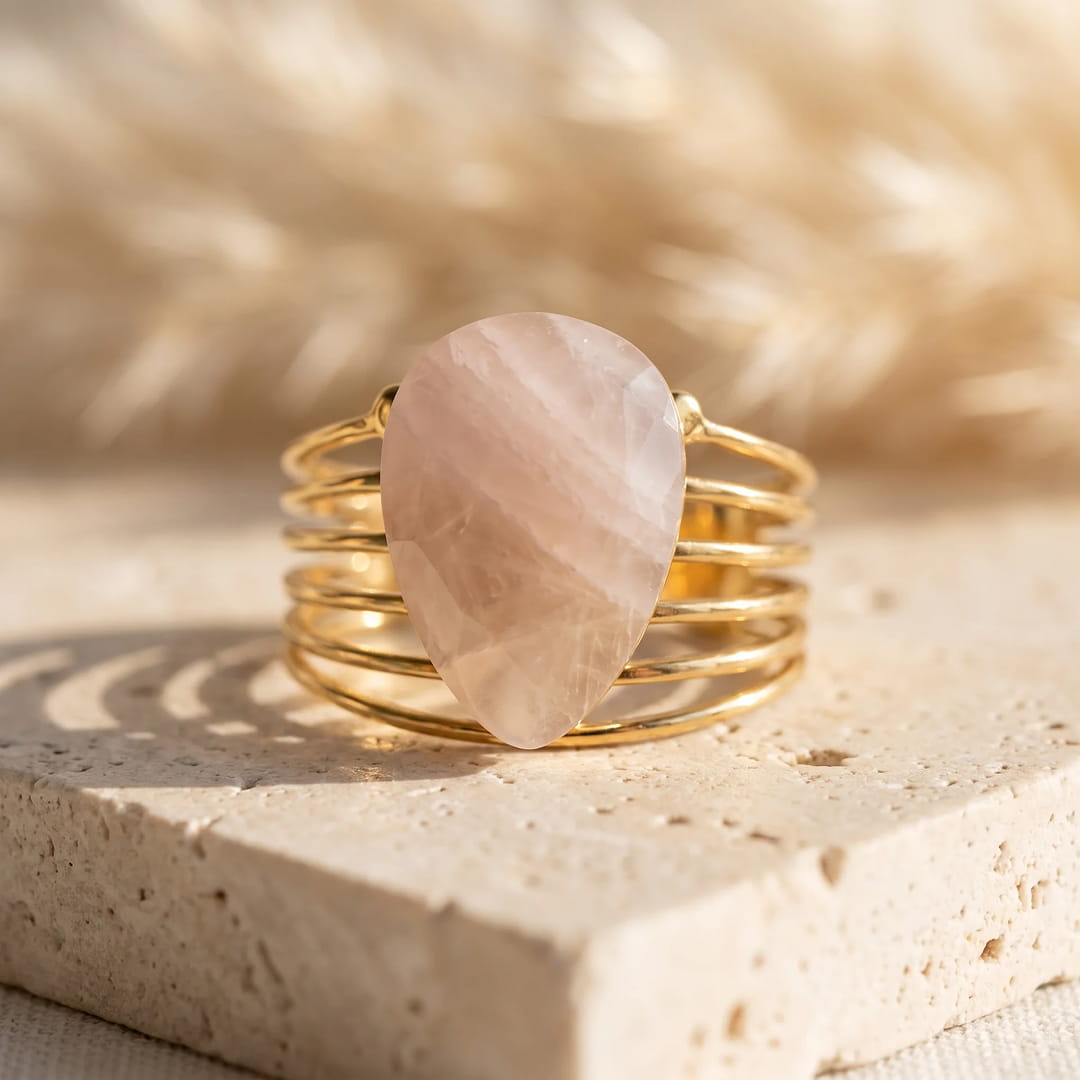 ANILLO GOTA DE CUARZO ROSA 🩷✨