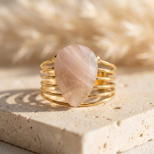 ANILLO GOTA DE CUARZO ROSA 🩷✨