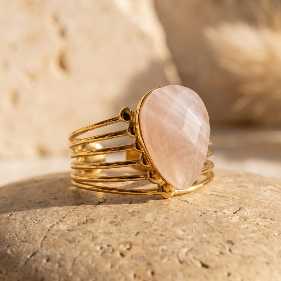 ANILLO GOTA DE CUARZO ROSA 🩷✨