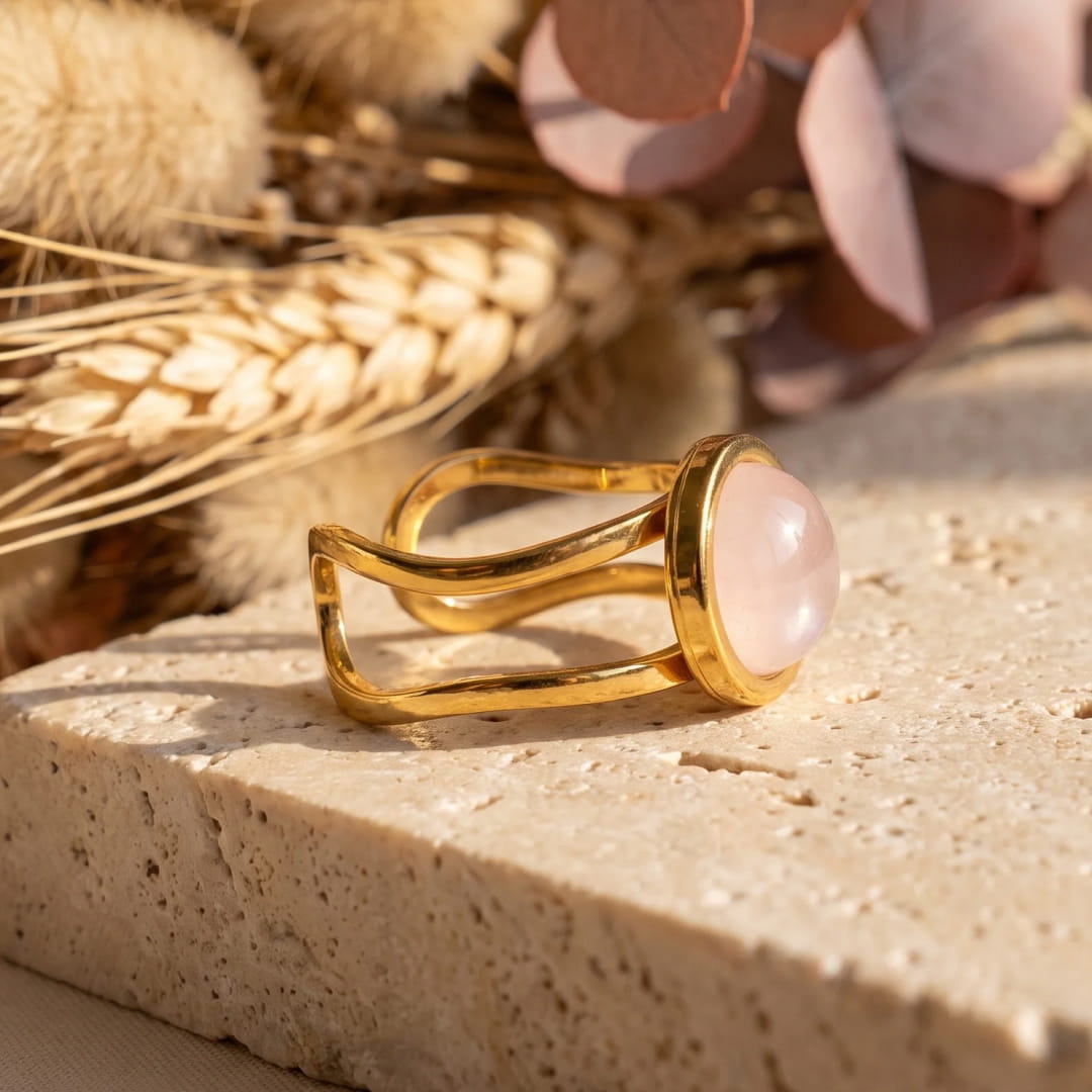 ANILLO IRIS DE CUARZO ROSA 🌸