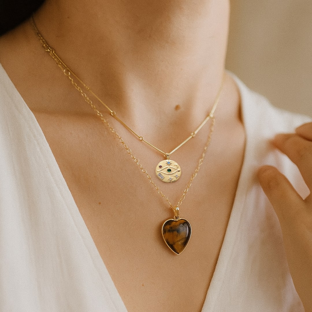 COLLAR DOBLE OJO DE TIGRE 🤎✨