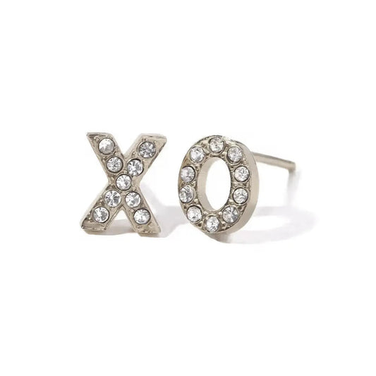 Pendientes de botón plateados con diseño “XO”