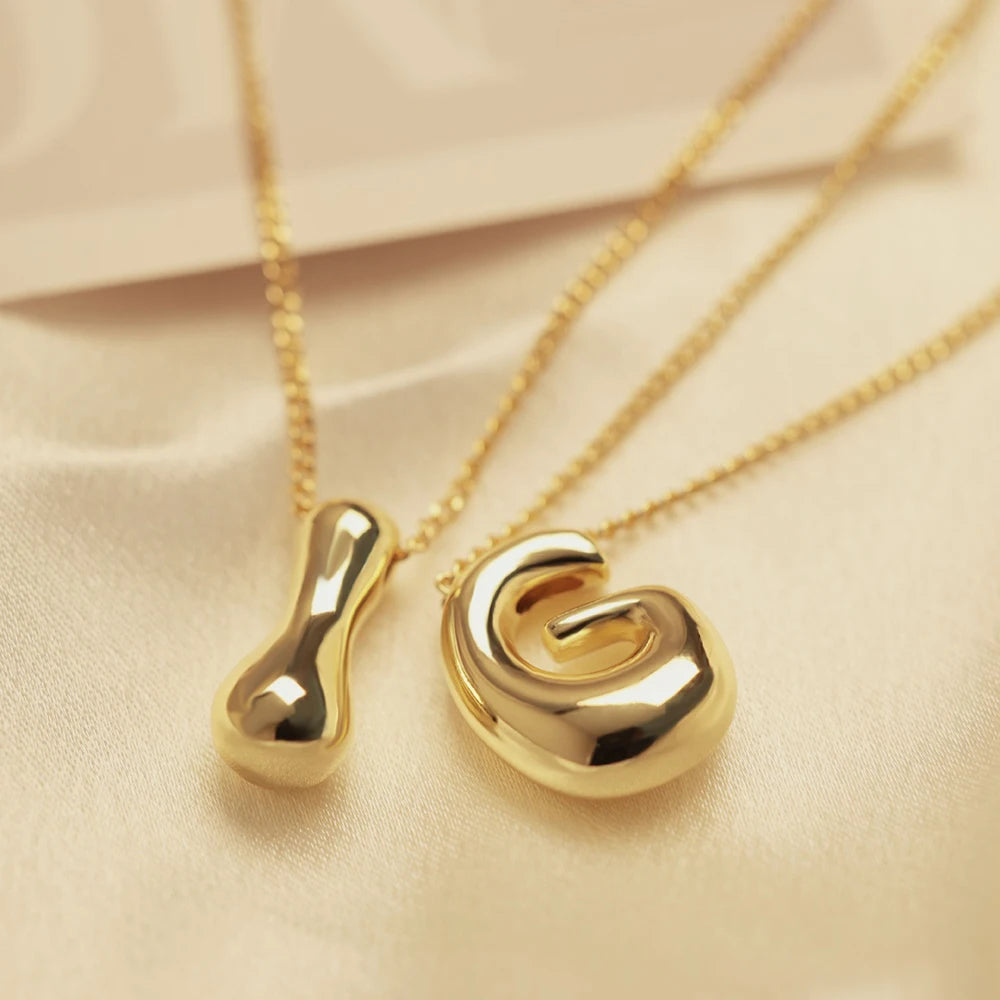 Collar de Acero Inoxidable con Inicial para Mujer – Colgante de Letra Estilo Bubble