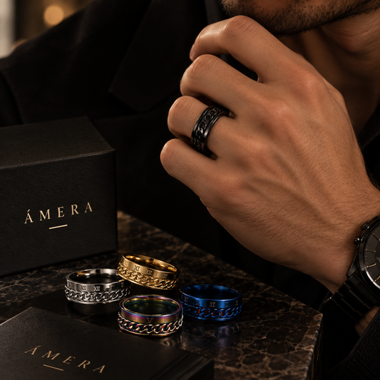 Anillos de Cadena con Letras Romanas para Hombres en Acero de Titanio