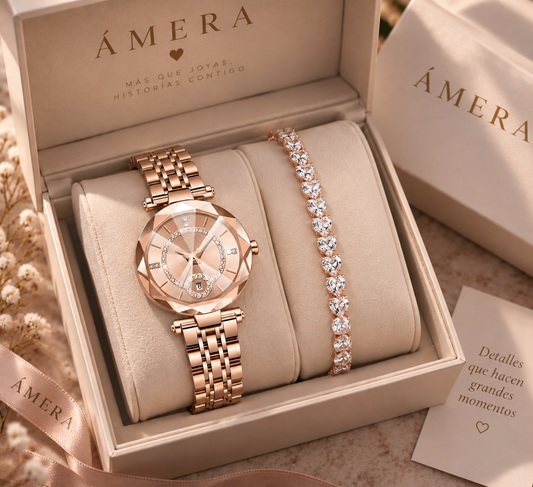 Reloj de Pulsera para Mujer con Brazalete en Oro Rosa