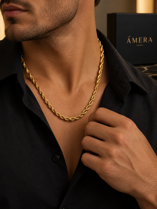 Collar de cuerda trenzada de acero inoxidable chapado en oro de 3 mm – 28